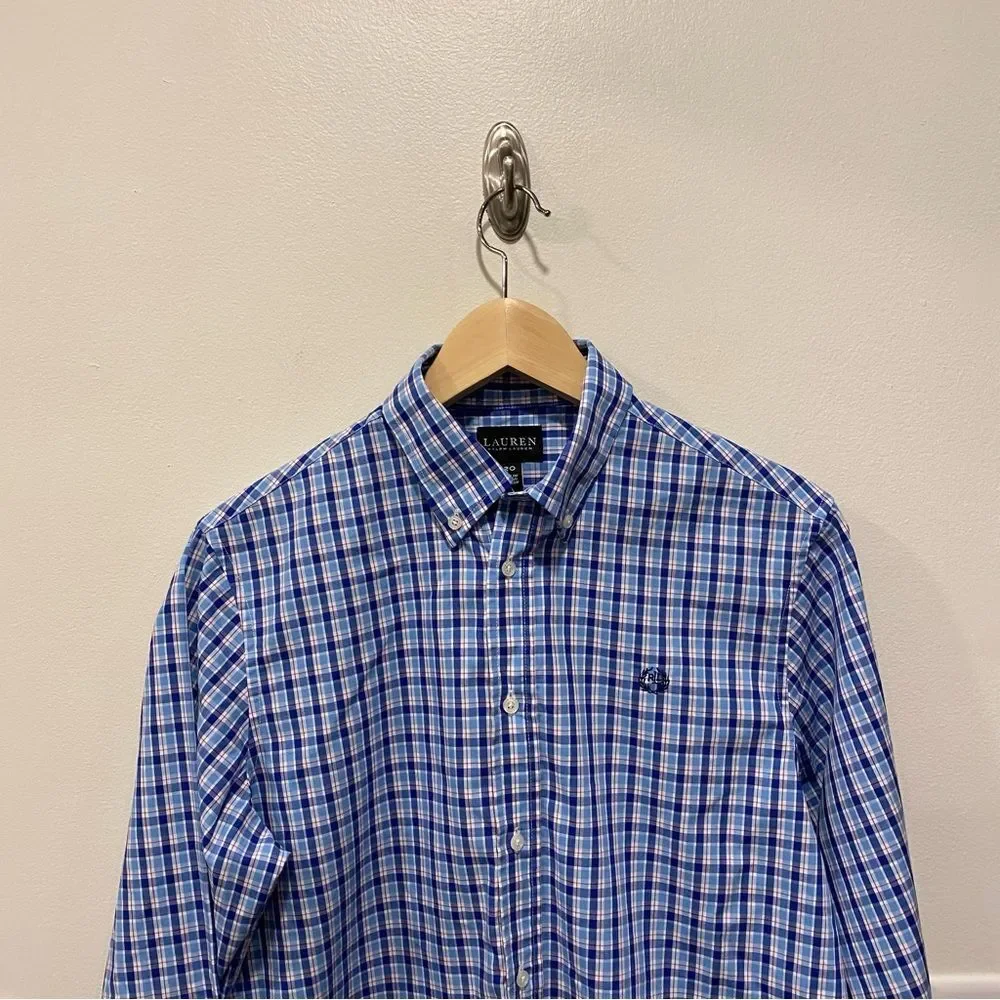 Ralph Lauren button down shirt boys size 20 blue and white plaid